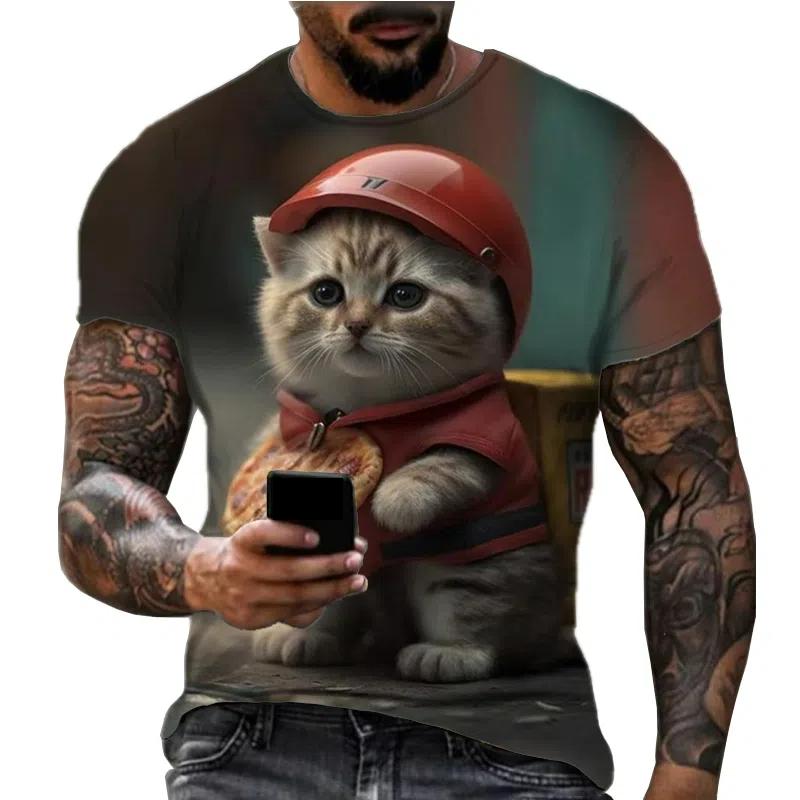 XXS-6XL Übergröße T-Shirt für Herrenbekleidung 3D-gedruckte Katze Hund Lustige Tiergrafik T-Shirts Sommermode Lässige Rundhals-Tops