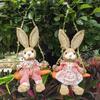 New 13.8 Inch Easter Bunny Hanging Figurine Carrot Swing Woven Straw Rabbit Spring Home Indoor Outdoor Decor Valentine Day Gifts