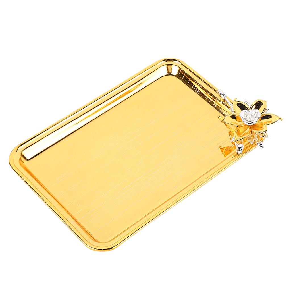 Table Serving Tray European Style Light Luxury Decorative Rectangular Food Service Tray with Floral