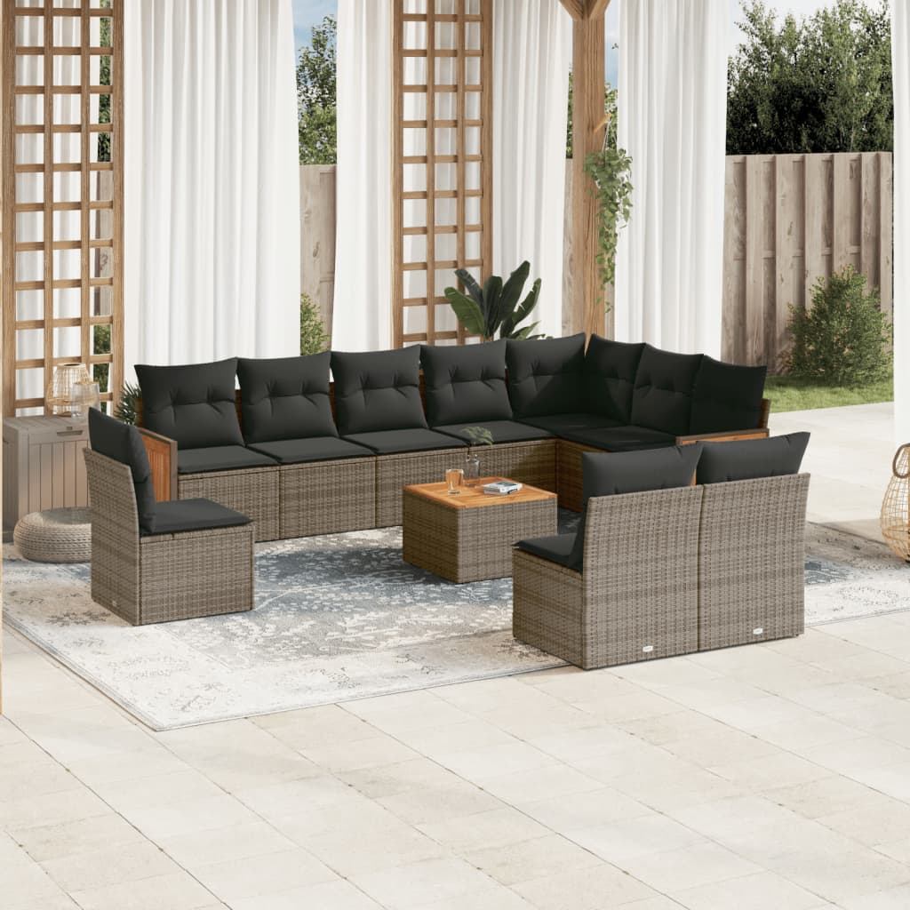Vidaxl 11-Cz. Garden Furniture Set With Cushions, Grey Rattan Pe