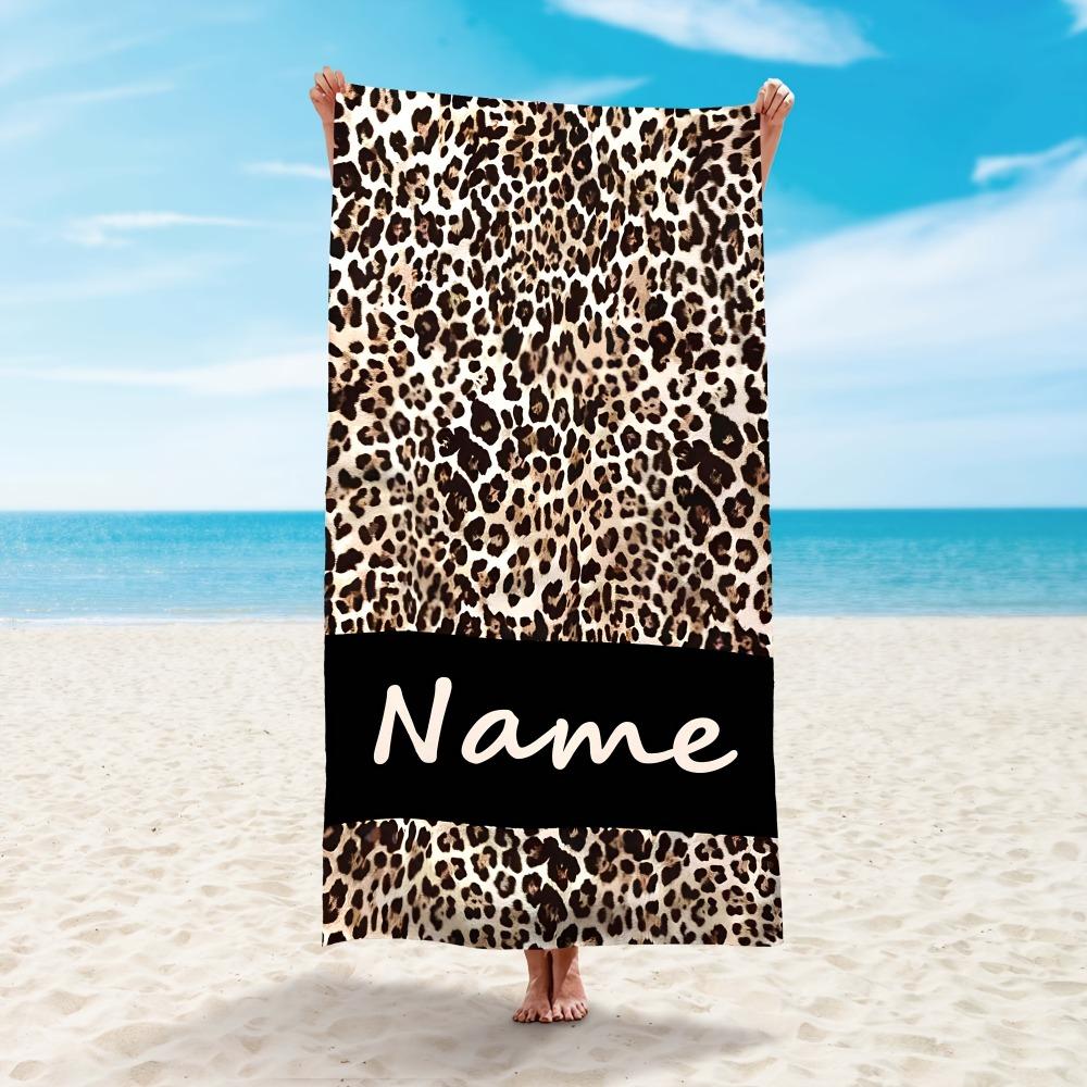 Textilien Custom Name Leopard Print Beach Towel, Ultra Soft Quick-Dry, Super Absorbent Microfiber, Ideal For Beach, Pool, Camping & Travel