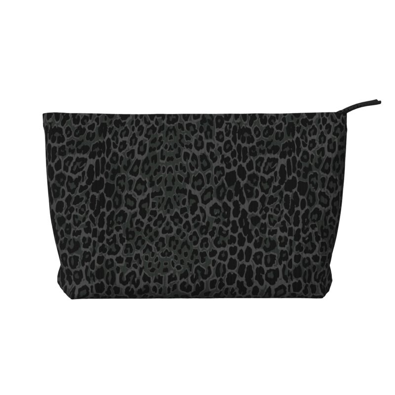 

Custom Travel Black Leopard Toiletry Bag Corduroy Cosmetic Makeup Organizer Women Portable Beauty Storage Dopp Kit Box