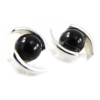 [H3452] - Silver Earrings 'Déesse Noir De Jais' Silver-black (rhodium-plated) - 6 Mm Stone