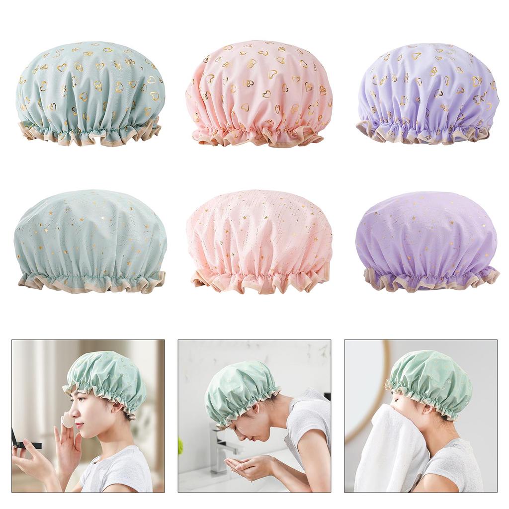 Doppelte Duschhaube Wasserdichte Haarhaube Heißgold bedruckte Terylen-Baumwolle Duschhaube Baden Frauen