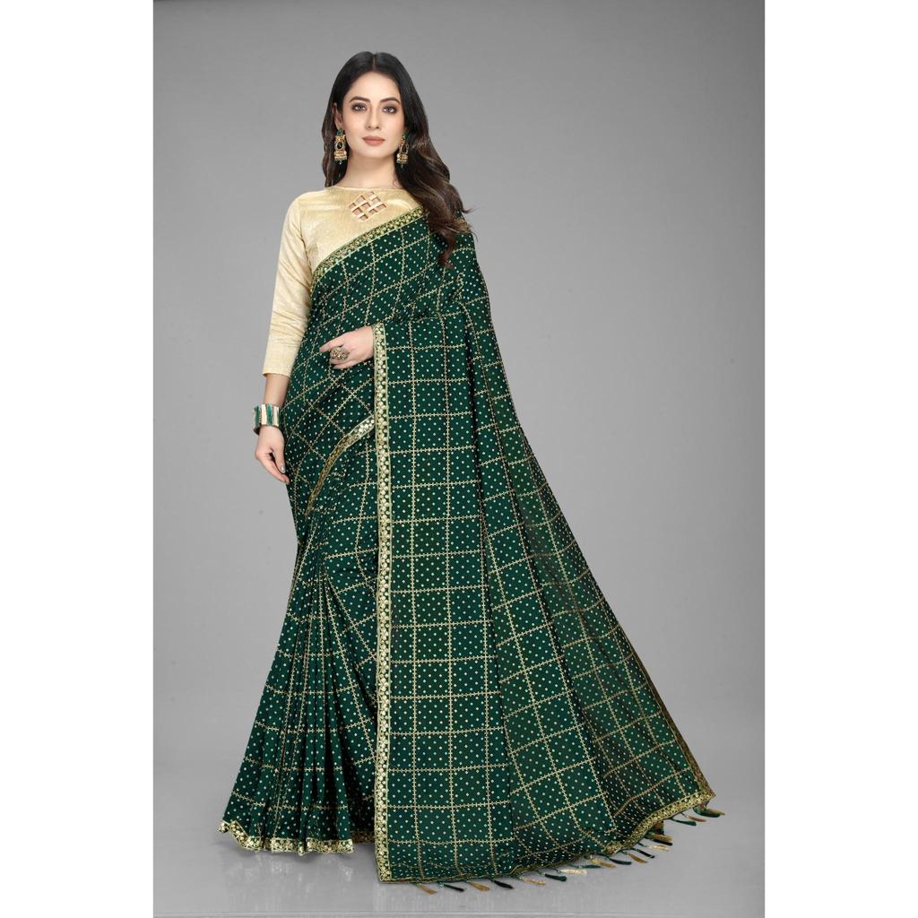 Trendiger neuer indischer traditioneller Vichitra Saree mit Spitzen- und Bordürenweberei