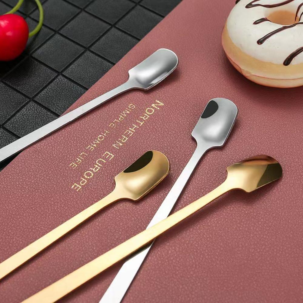 5pcs Silver/gold Coffee Stirring Spoons Long Handle Dessert Scoops Square Teaspoon  Mug