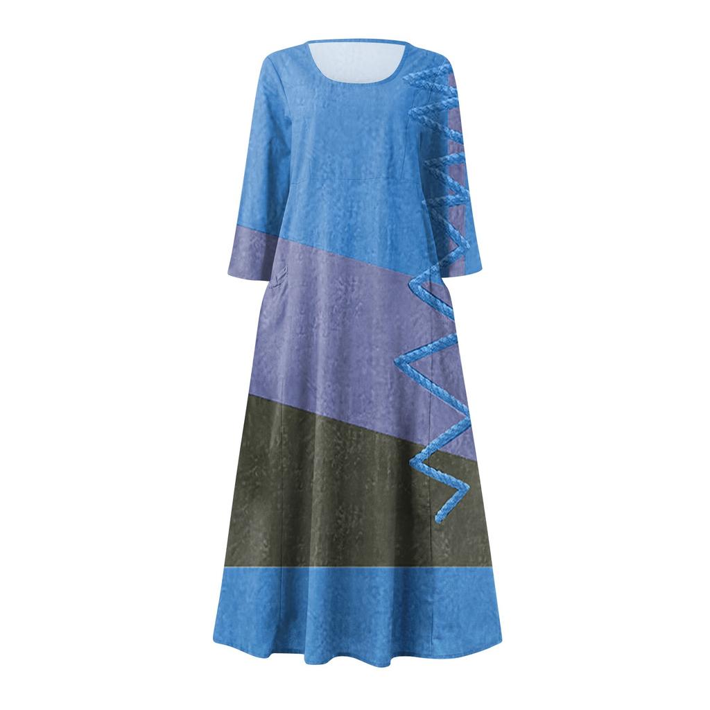 Sommerkleid für Damen, lässig, bedruckt, bequem, modisch, bedruckt, 3/4-Ärmel, Taschenkleid