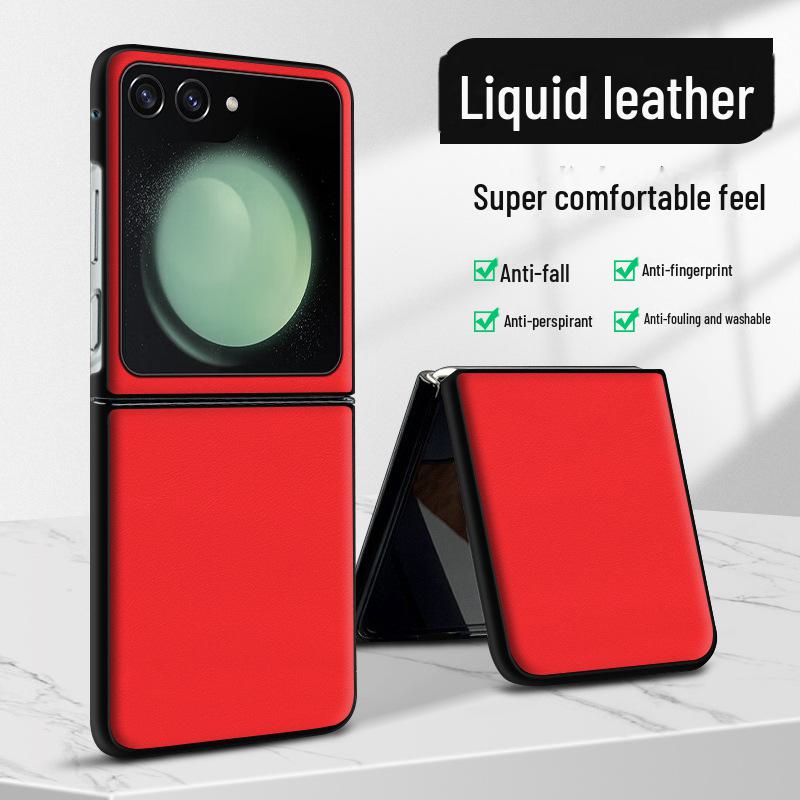 Husa din piele lichida Samsung ZFlip5: Protecție anticădere și antifouling dintr-o singură bucată.