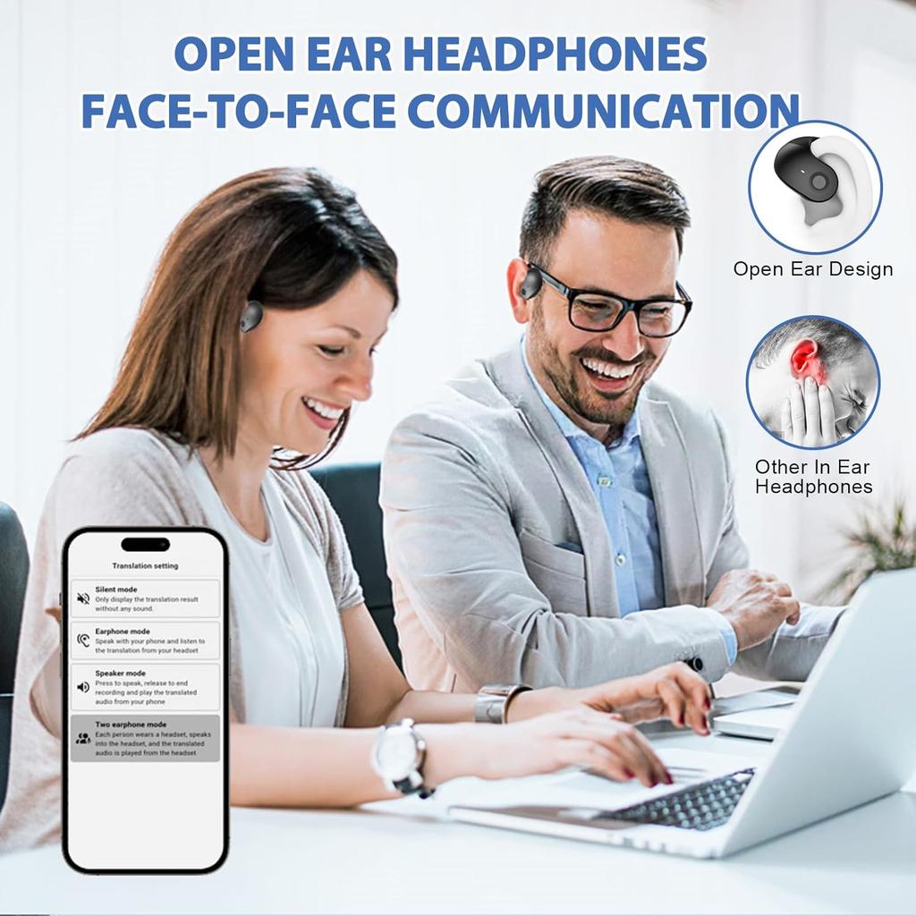 AI Language Translator Earbuds AI Headphones Live Language Translation Earbuds Real Time for iPhone Android Open Ear Buds Headphones Wireless
