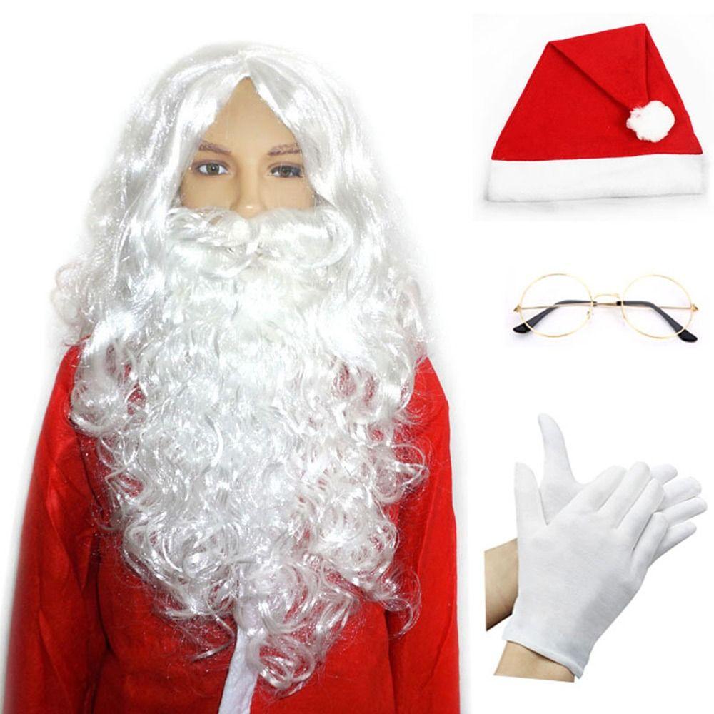 Christmas Halloween Santa Wig & Beard White Beard Wig Cosplay Costume Accessories Santa Hat Glasses Gloves DIY Decorations