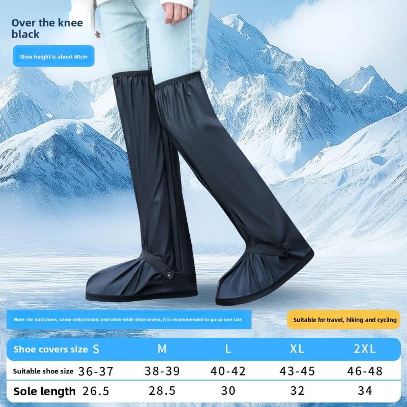High Tube Over Knee Waterproof Shoes Cover Cycling Rain Boot Shoes Pants Protectors Reusable Anti Slip Rainproof Black Overshoes