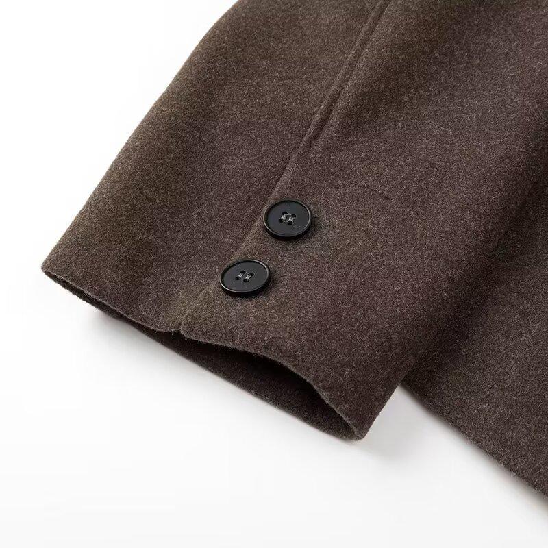 Women Fashion With Pockets Brown Single Breasted Jackets Vintage Lapel Neck Long Sleeves Female Chic Lady Outfits