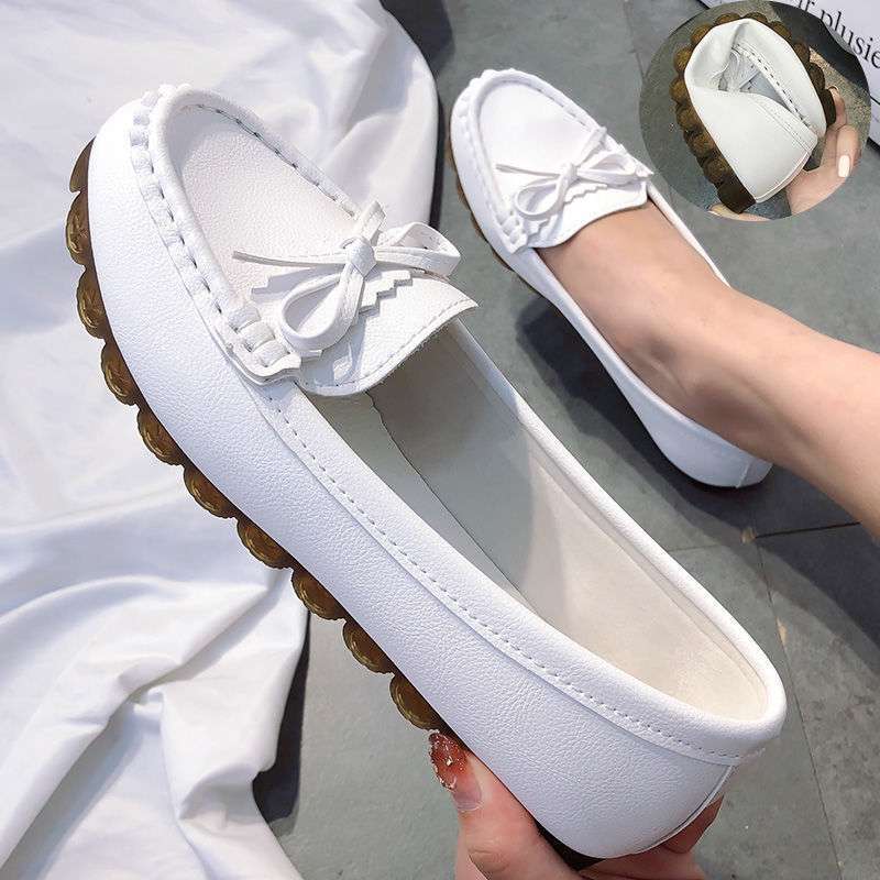 Doudou shoes women's non-slip spring and summer new flat-soled single shoes soft sole one pedal pregnant women comfortable mother white nurse shoes