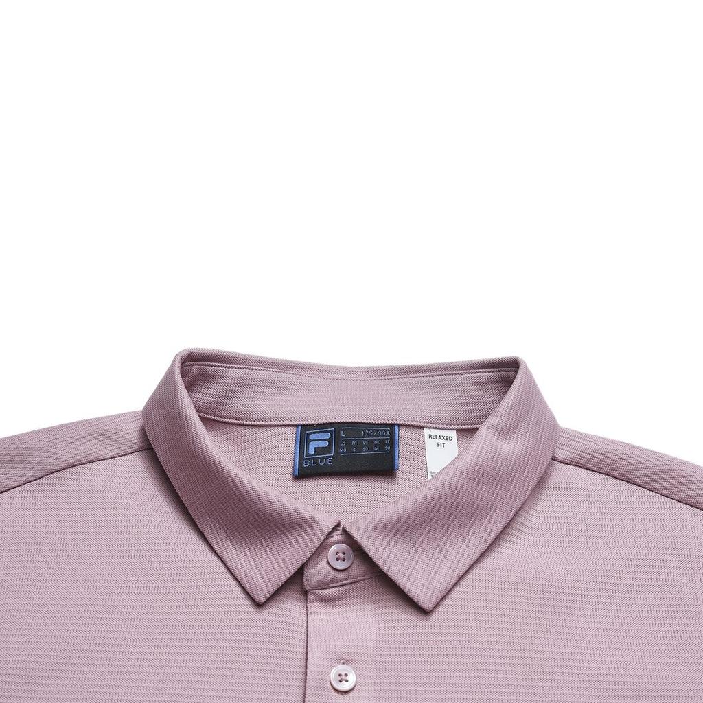 FILA Blue Knitted Solid Color Short Sleeve Polo Shirt Men tops F11M622120F-PK