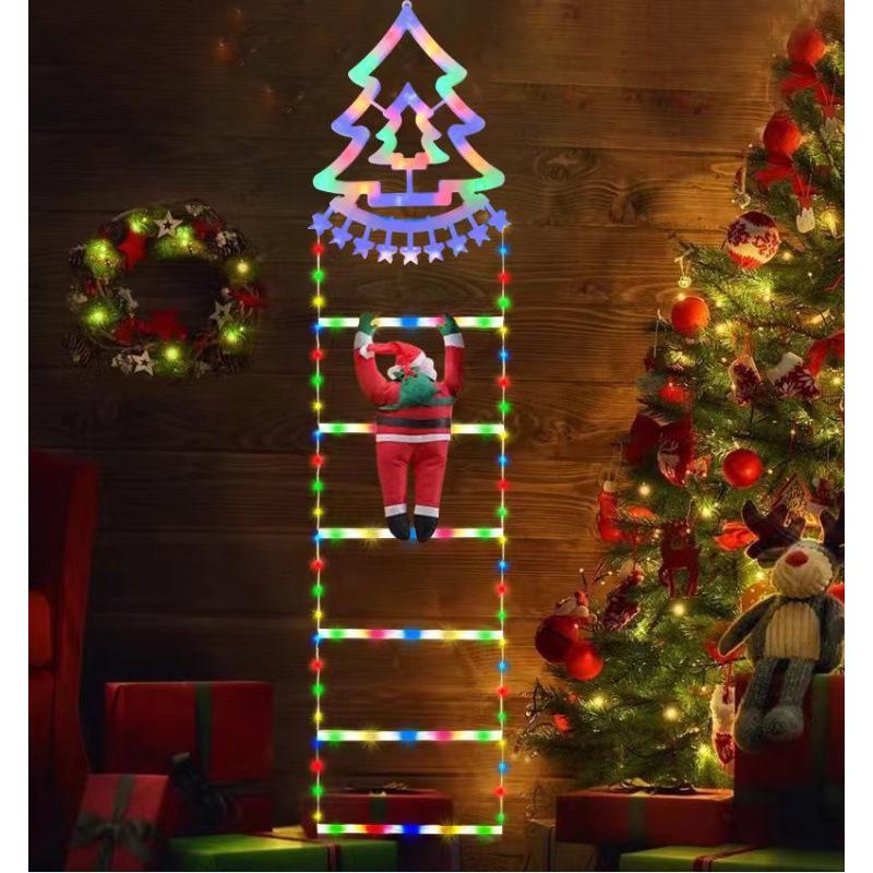 Christmas LED Santa Climbing Stair Lights with Wall Decorations