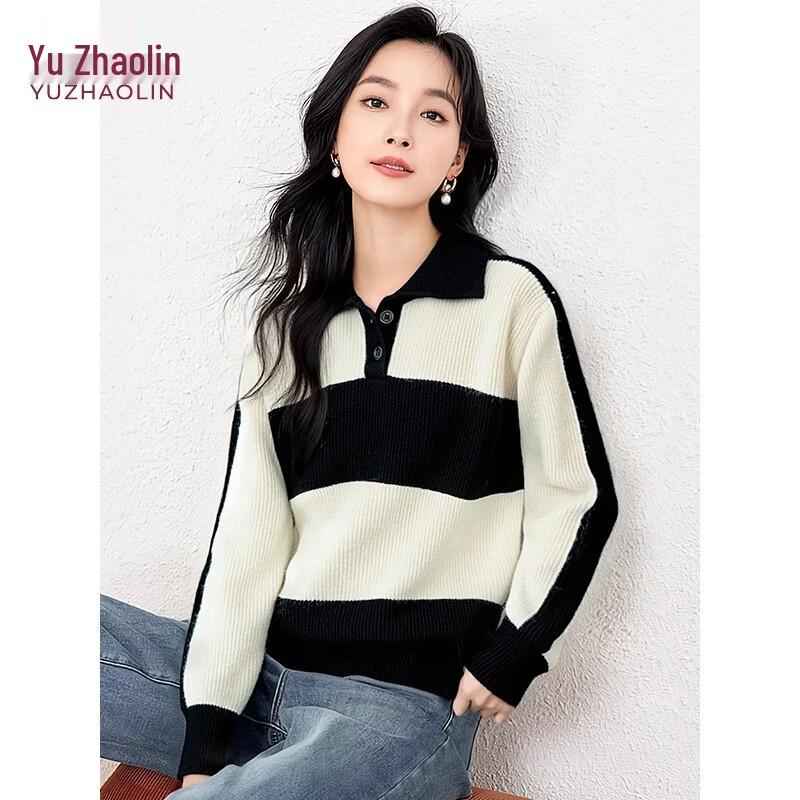 YUZHAOLIN Women s Striped Lapel Knit Sweater M
