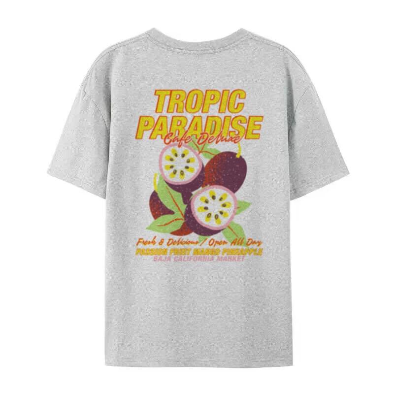 Women Loose Back Print Tropical Fruit T Shirt Cute Aesthetic Passion Fruit TShirts Retro Beach Tshirt Nostalgia Vacation Tops