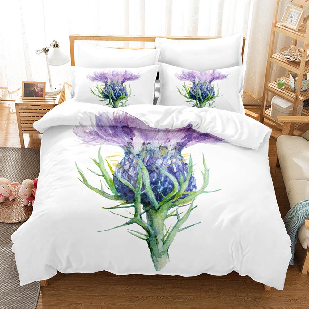 3D Digital Printing Quilt Cover Tropical Plant Green Leaf Flower Three-Piece Set Abrasive Bedding