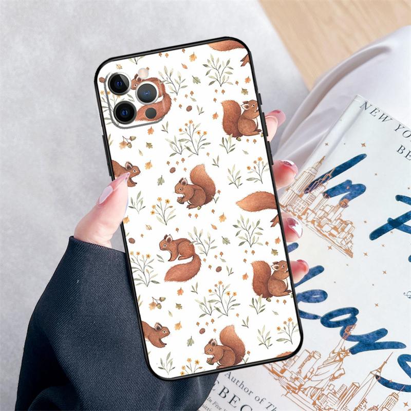 Squirrel Pattern Phone Case For iPhone 16 Pro Max 11 12 13 Mini 14 15 Pro Max XR 15 16 Plus 16e Cover Coque