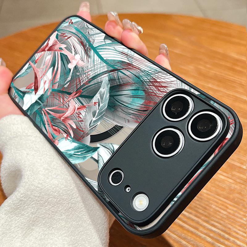 Retro Flower Print Case For iPhone 17 18 Pro Max Hybrid TPU+PC Magnetic Phone Cover For iPhone 16 15 14 13 Pro Max 17E