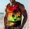Top de vară pentru bărbați cu palmier și apus, cu imprimeu tropical, fără mâneci, pentru bărbați, vestă, ținute casual de vacanță