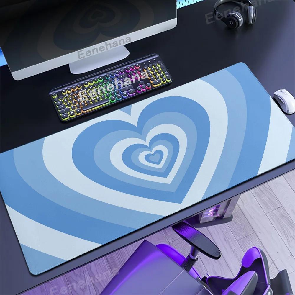 HD Print Large Gaming Mouse Pad Expansion Pad Gamer Keyboard Pad XXL Love Rubber Blue Non-Slip Desk Mat Cute Girl Mice Carpets