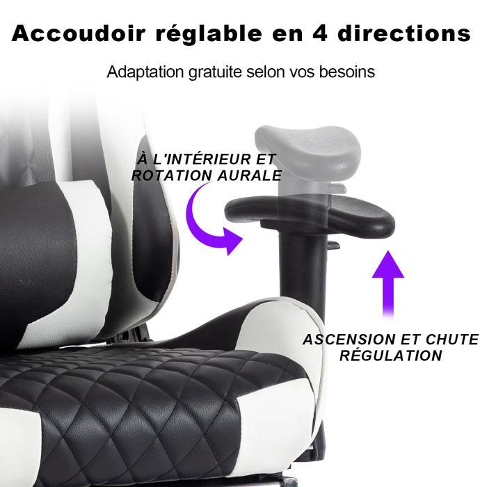Fauteuil Gaming - FOXSPORT - Réglable - Blanc - Accoudoirs 3D - Pédale Intégrée