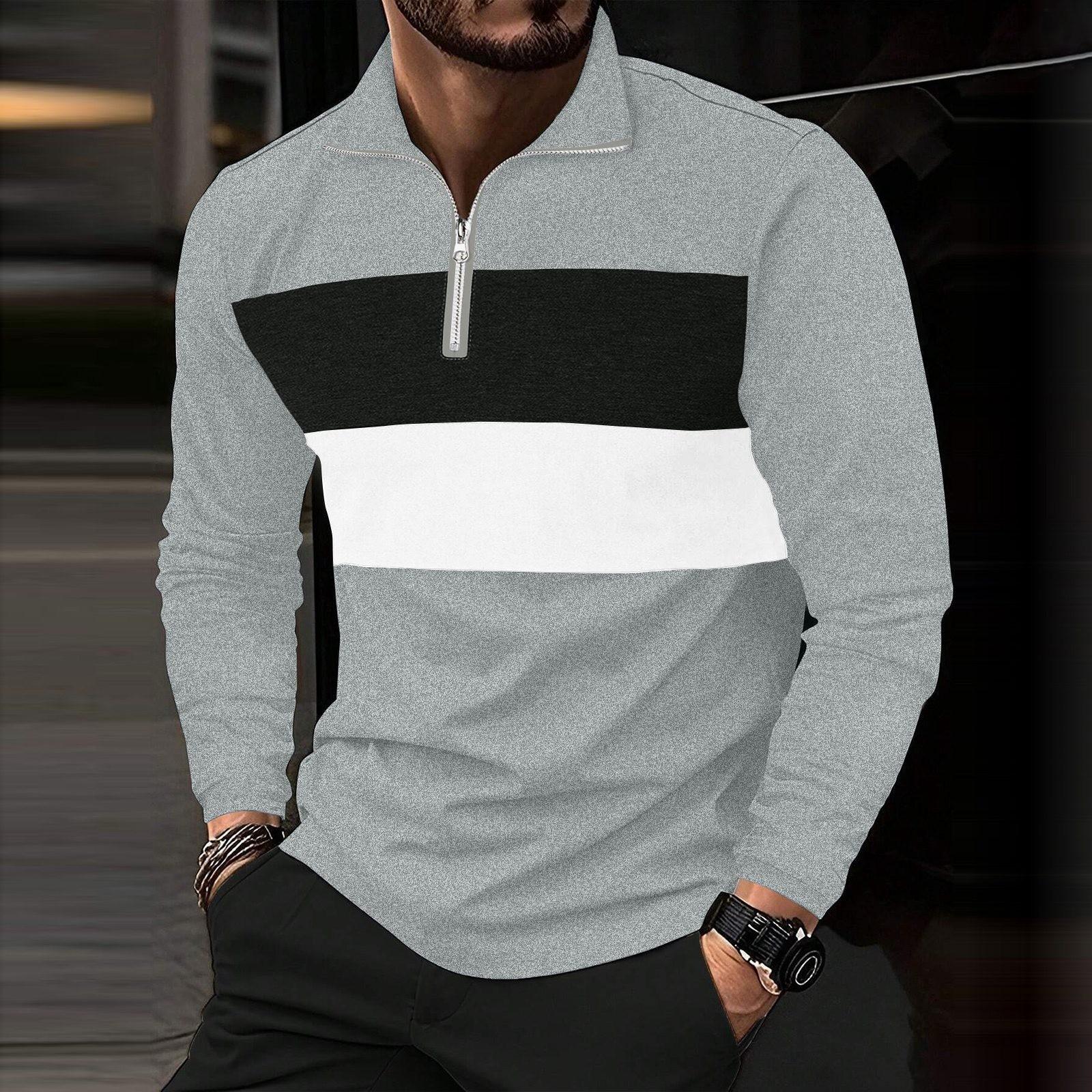 

Мужской повседневный двухцветный топ с длинными рукавами и лацканами на молнии M