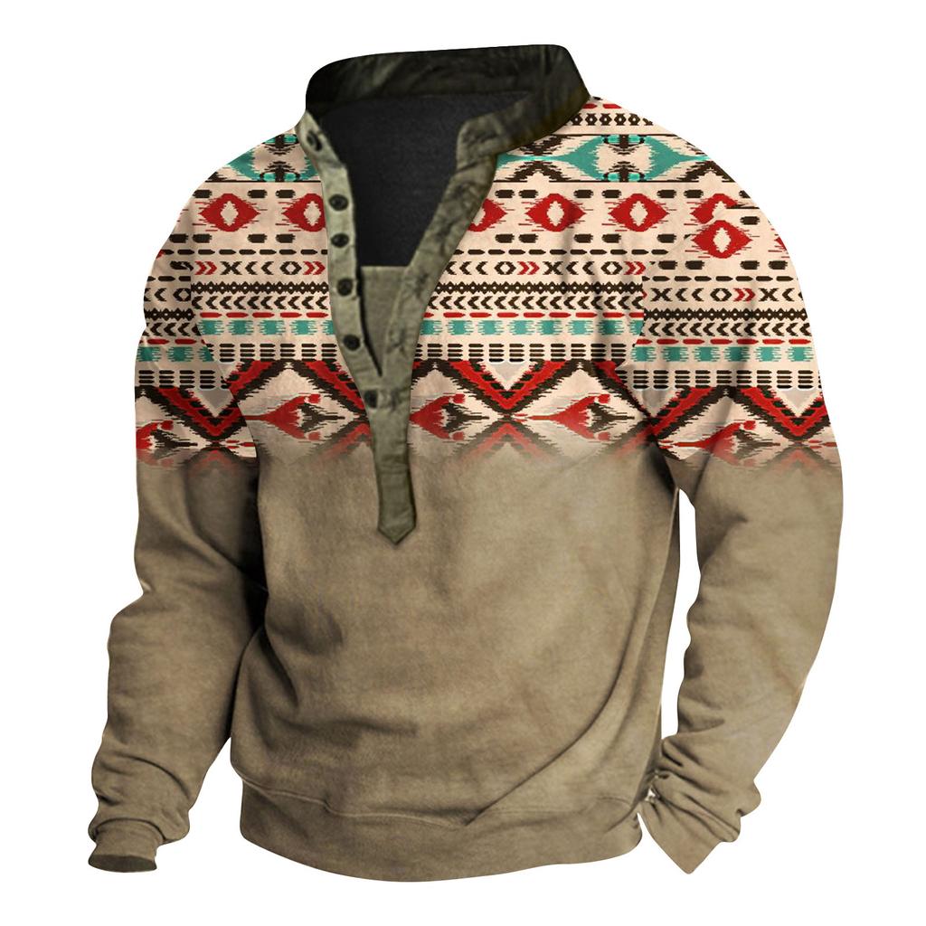 Men's Printing Plush Warm Coat Fleece Sweater Casual Coat Pocket Sweater Autumn Winter