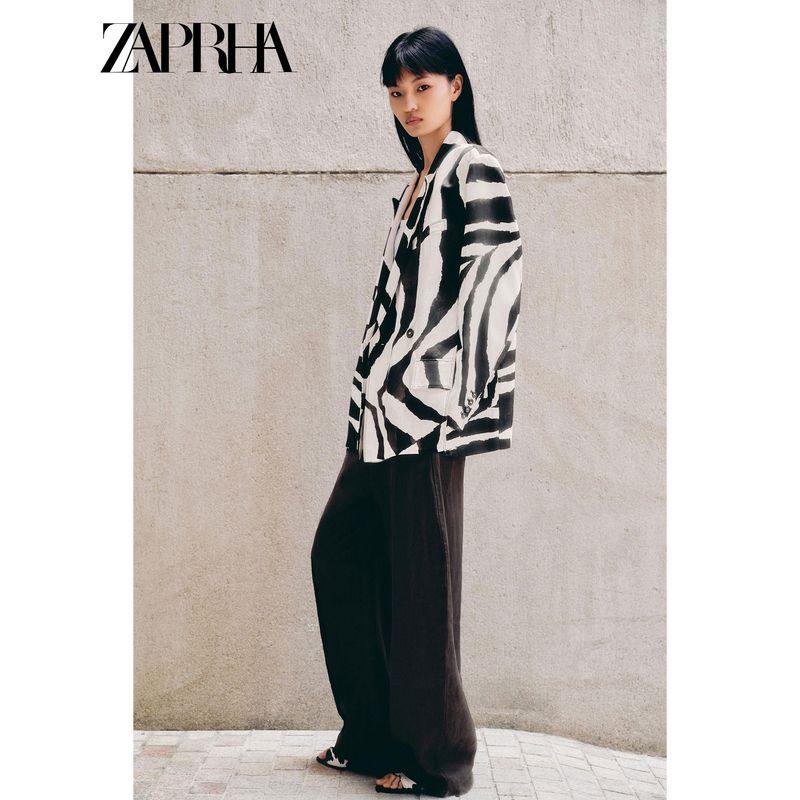 Zaprha 2025 Autumn New Unique Animal Pattern Print Loose Blazer Outerwear Women 8436051