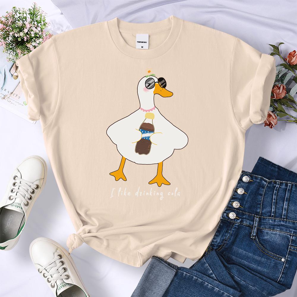 Sunglasses Drink Duck Design Women Tee Shirts Summer Comfortable T-Shirt Casual Crewneck Clothes Hip Hop Soft Woman Short Sleeve