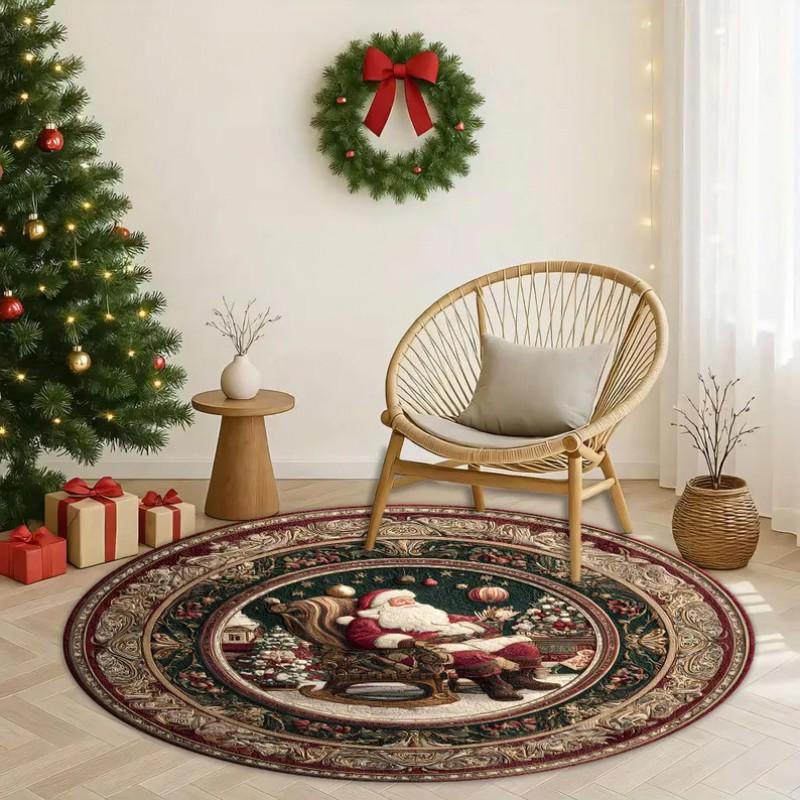 2026 Christmas Area Rug Round Floor Mat Living Room Anti-dirty Wear-resistant