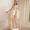 1011 new front short rear long catwalk dress pink wedding toast dress banquet performance dress engagement wedding dress
