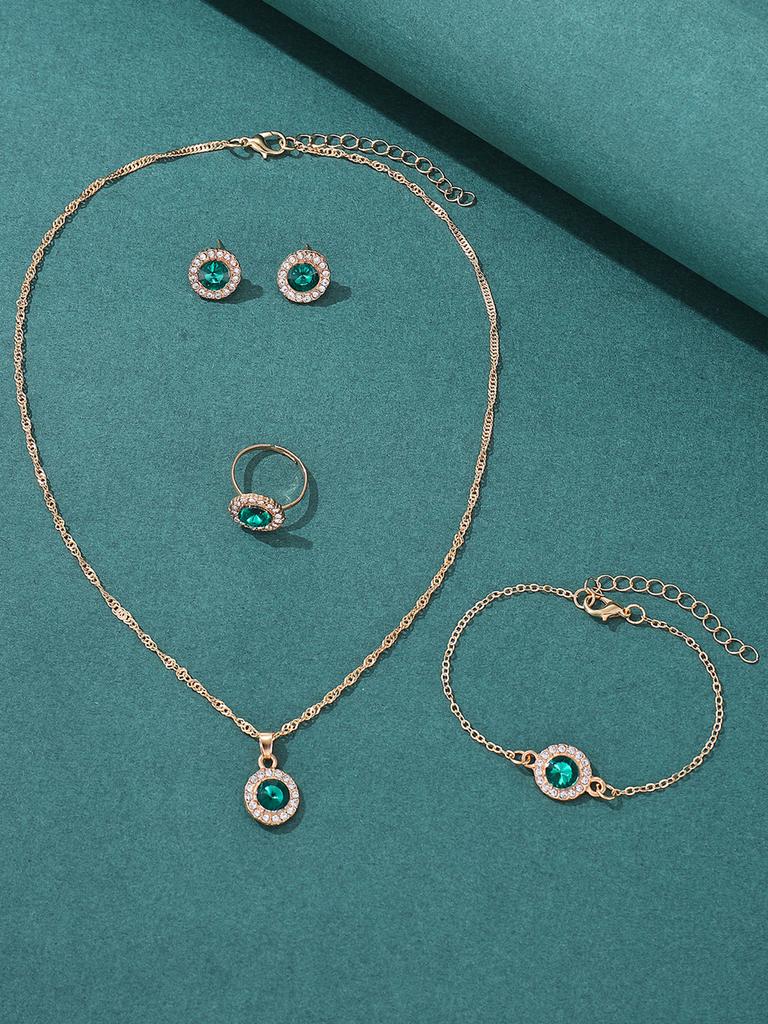 5-teiliges Zirkon-Set für Damen, Luxus Damenmode Casual Armbänder, Halskette, Ring Ohrringe Zirkon-Set, Geeignet für den täglichen Gebrauch, Gi