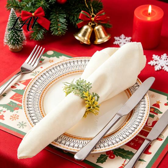 Hand-wound Flower Napkin Ring 6Pcs Rings Elastic Design Holder for Light And Thick Wedding Banquet Napkins Imitation Holly Leaf Accessory
