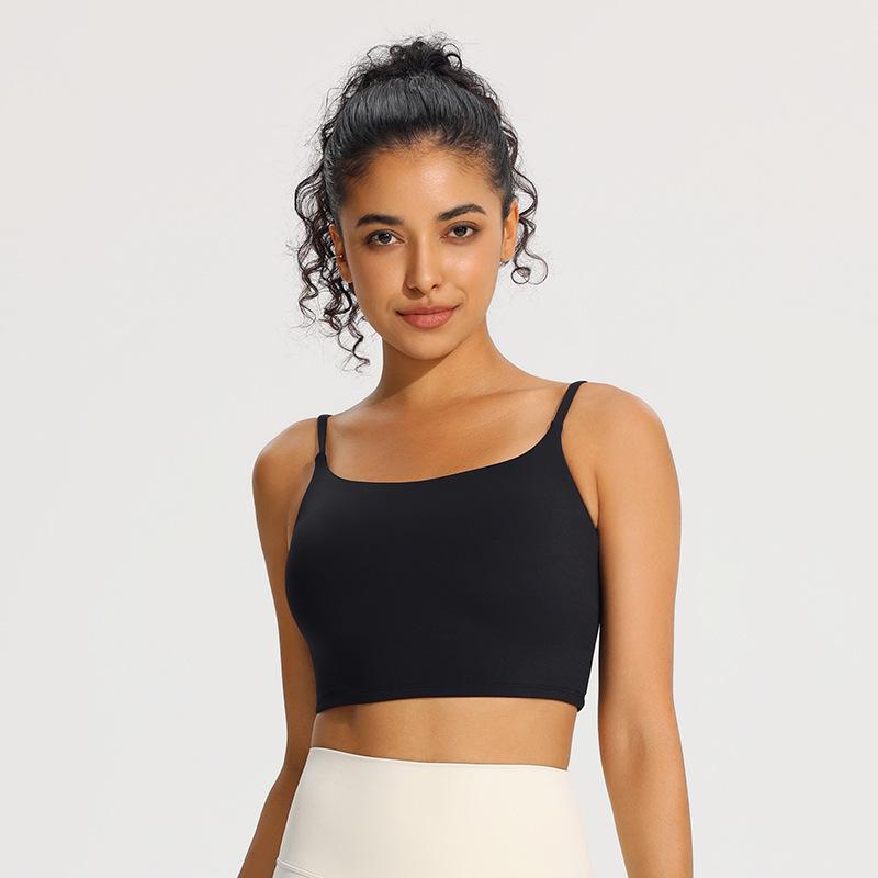 Nude Feel Women's Sports Bra with Pads - Summer Workout Camisole Vest with Beautiful Back Design