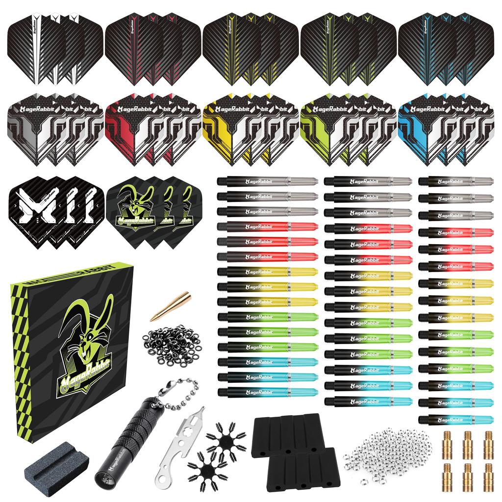 MageRabbit Darts Accessory Kit: PC Shafts, Flights, Flight Savers, Sharpener, and O-Rings