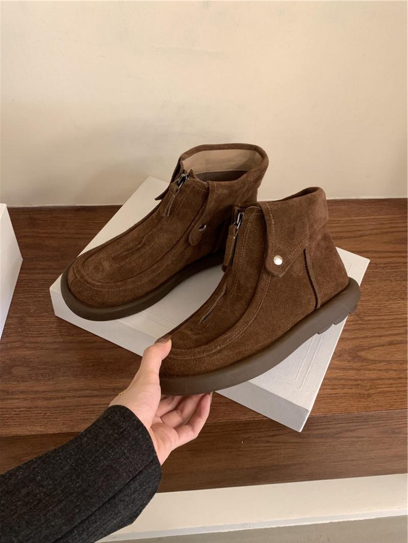 

New lapel ugly cute big head short boots women s new spring and autumn single boots retro Mori thick-soled BirkenMartin boots 39 темно-коричневого