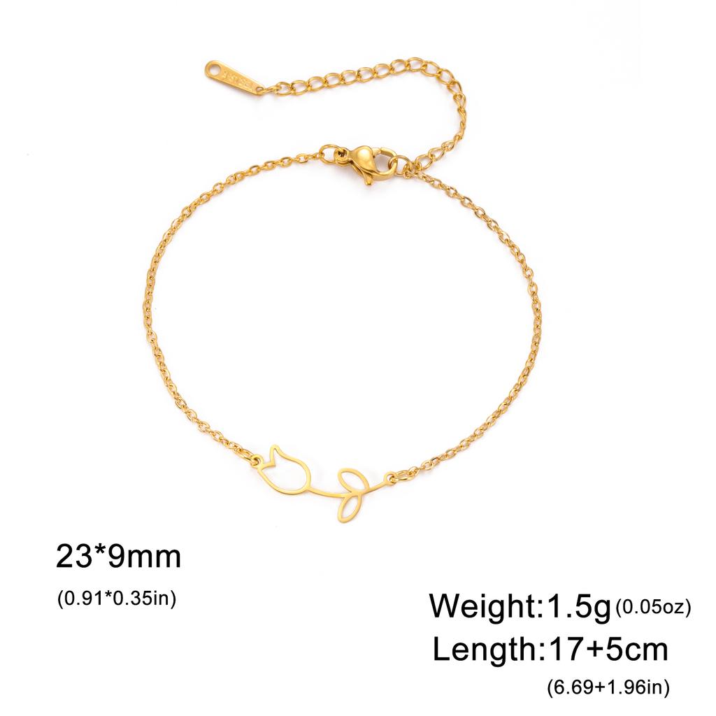 Cazador Tulip Flower Bracelet for Women Kpop Stainless Steel Double Layers Beads Chain Bracelets Jewelry Birthday Gift New