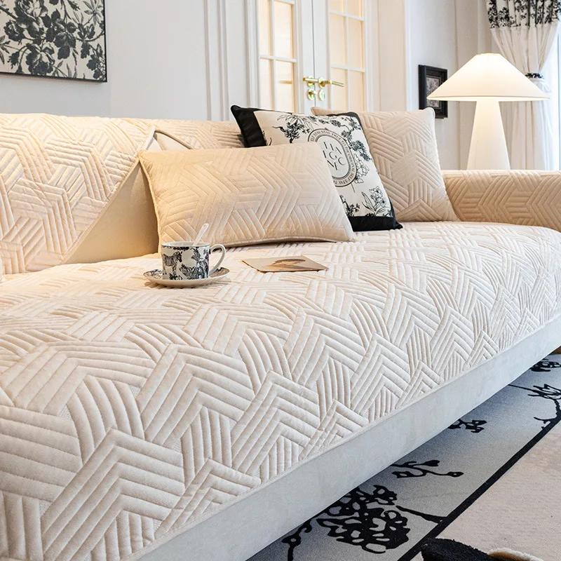 Simple Solid Color Style Sofa Towel Thick Plush Non-Slip Couch Slipcover Anti Pet Scratch Sofa Protector for Living Room Home