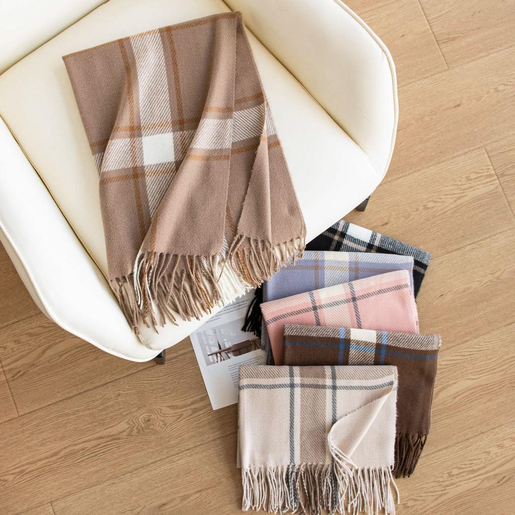 Imitation Cashmere Scarf for Women in Autumn and Winter New Warm Scarf with Large Square Lines Japanese and Korean Small Fresh Outer Shawl