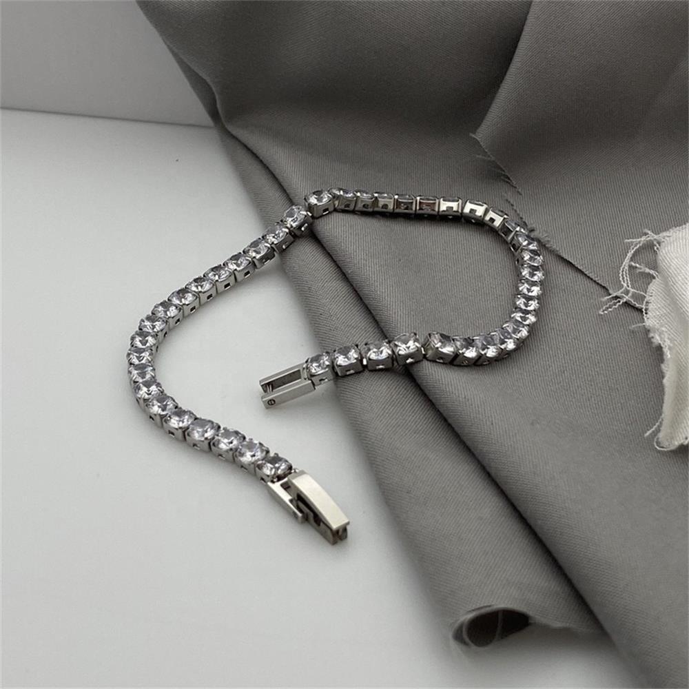 Factory Directly Sell Hip Hop Single Row Bling Zircon Stainless Steel Tennis Chain Bracelet