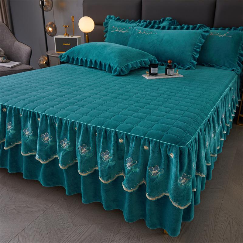 Jupe de lit en Fiber de lait d'hiver, couvre-lit matelassé en dentelle, épais et chaud, couverture de matelas en polaire pour bébé, literie en molleton de corail