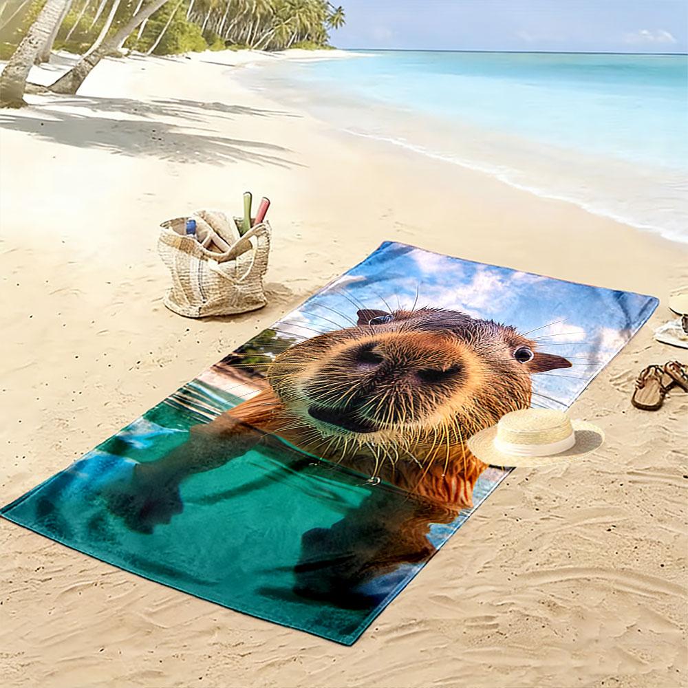 Capybara Swimming Close-Up Beach Towel Quick-drying for Travel Outdoor Sports Jogging Beach and Swimming