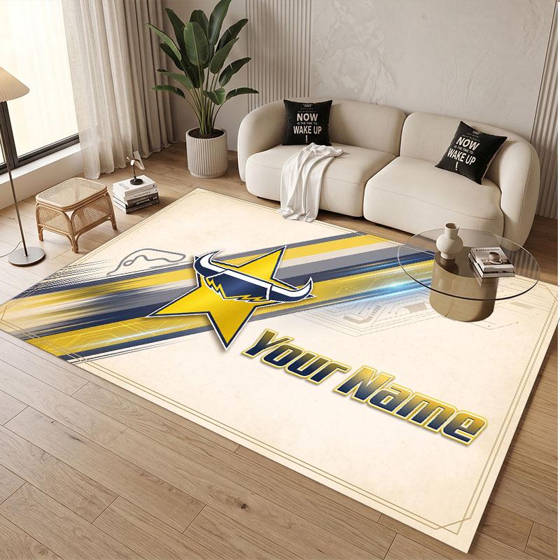Custom Rug North Queensland Cowboys Pattern Print Name Text Soft Non‑Slip Floor Carpet for Home Indoor Decoration