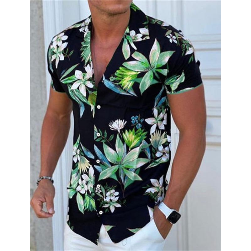 Men's Shirt Button Summer Floral Shirts for Men Street 3d Print Plus Size Hawaiian Shirts Beach Breathable Short Sleeve