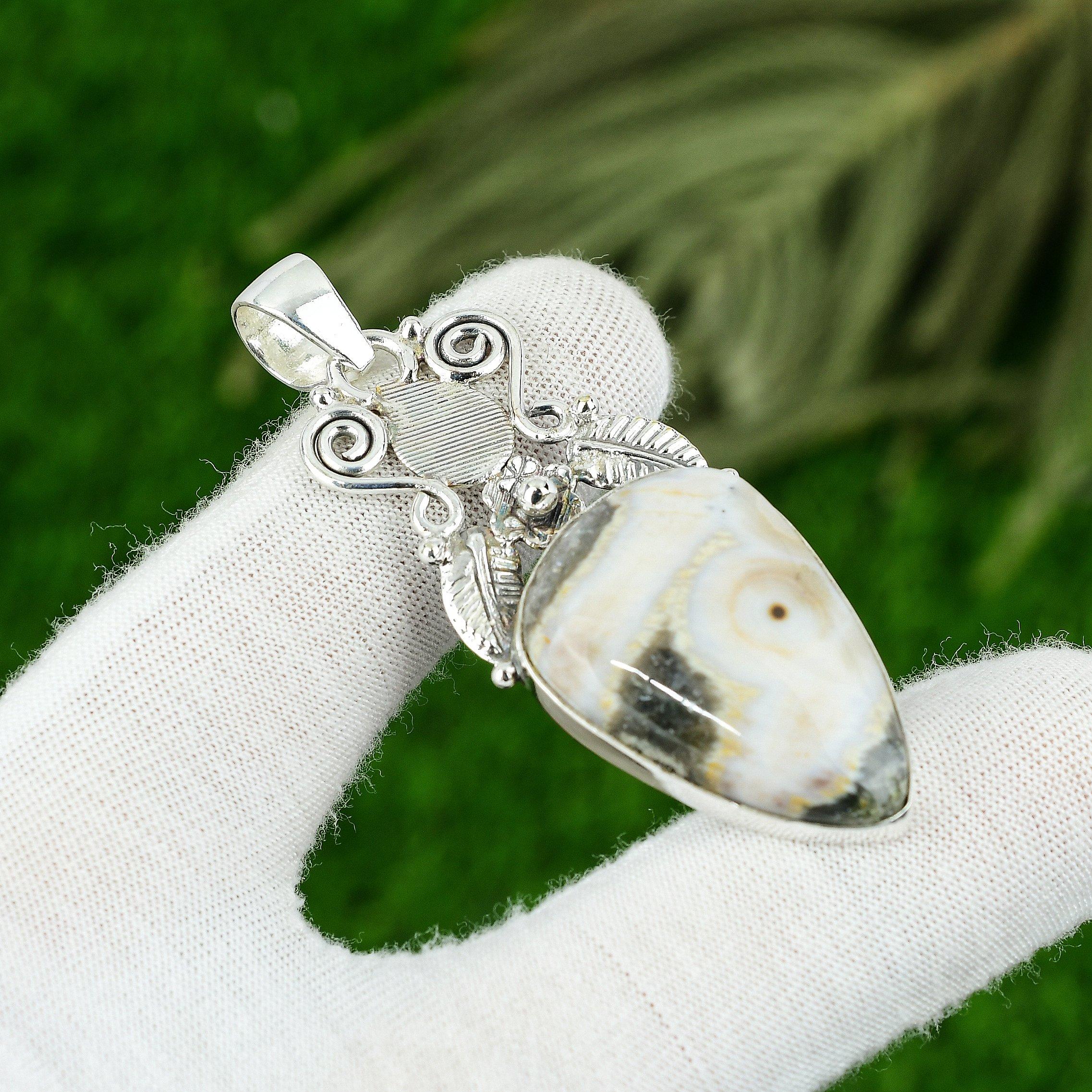 

Mothers day Deal Natural Ocean Jasper Sterling Silver Bezel Wife Pendant Jewelry