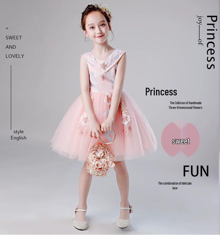 Children's Formal One-Shoulder Princess Dress - Fashionable, Slimming, Fluffy Gauze for Vocal Performance and Art Exams