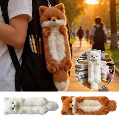 Fox Shape Pen Bag Plush Stationery Pouch Cute Pencil Case  School Office