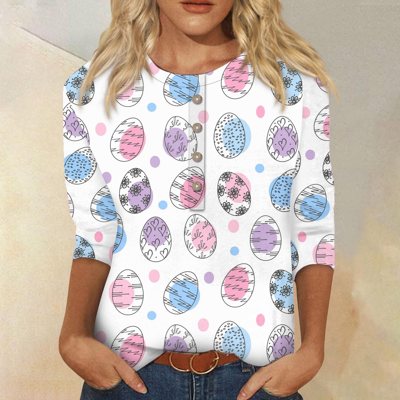 Женский модный топ на пуговицах с семиточечным рукавом и круглым вырезом с принтом — фото 8